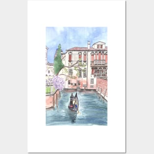 "Gondola in Venice" Watercolor and ink Illustration Posters and Art